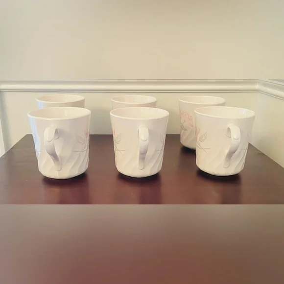 6 Pristine Vintage Corningware Pink Flower Floral Coffee Or Tea Cups - Picture 5 of 7